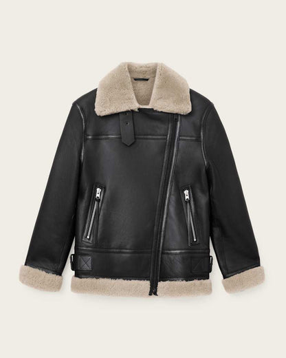AllSaints Sola Shearling Biker Jacket Women's Black/Natural Women's