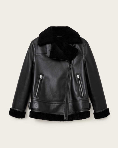 AllSaints Sola Shearling Biker Jacket Women's Black/Natural Women's