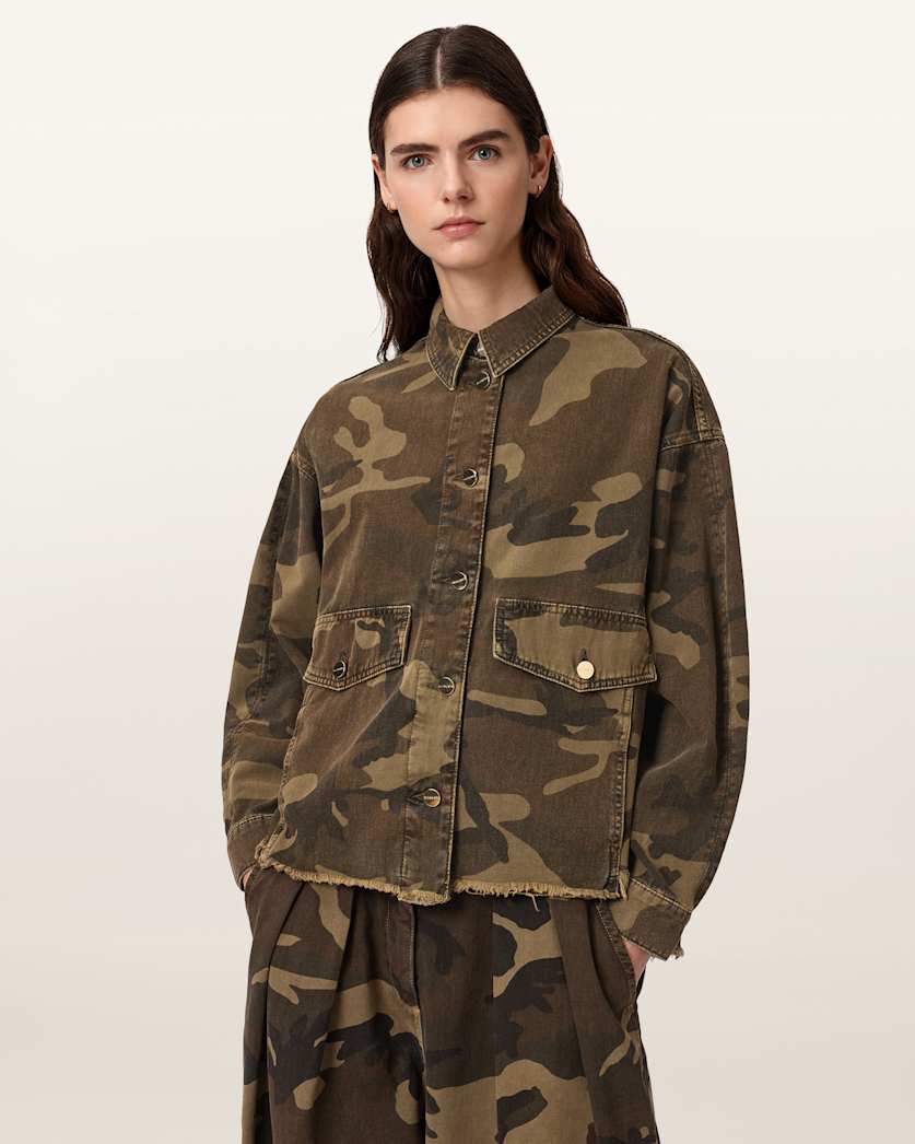 AllSaints Hettie Oversized Camo Shacket Women's Camo Green Women's