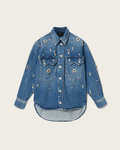 AllSaints Enna Embellished Denim Shirt Women's Vintage Indigo Women's
