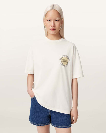 AllSaints Sun City Etta Oversized Graphic T Shirt Women's Egret White Women's