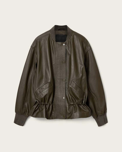 AllSaints Sofi Leather Bomber Jacket Women's Military Green Women's
