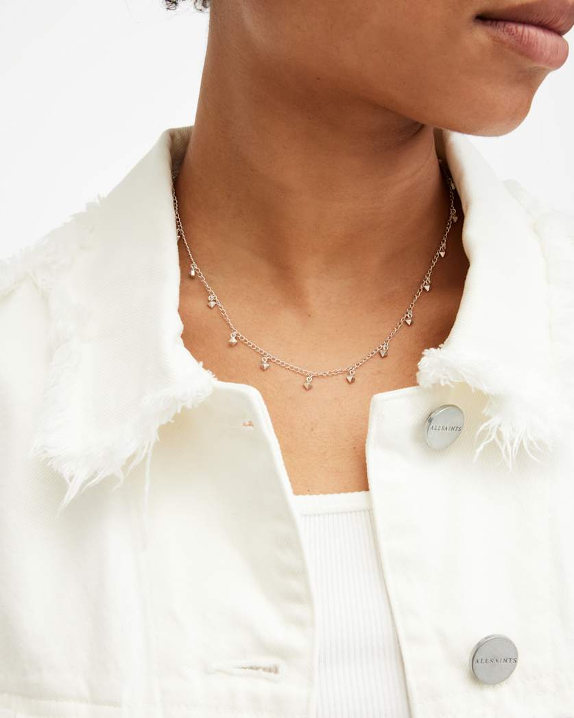 AllSaints Ria Mini Stud Sterling Silver Necklace Women's Warm Silver Women's