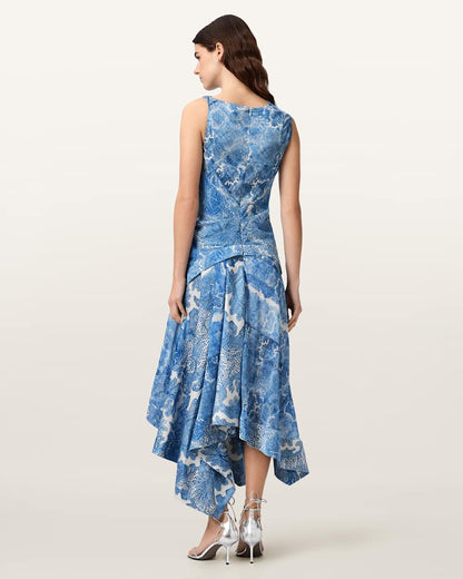 AllSaints Prue Draped Asymmetric Midi Dress Women's Joanne Blue Women's