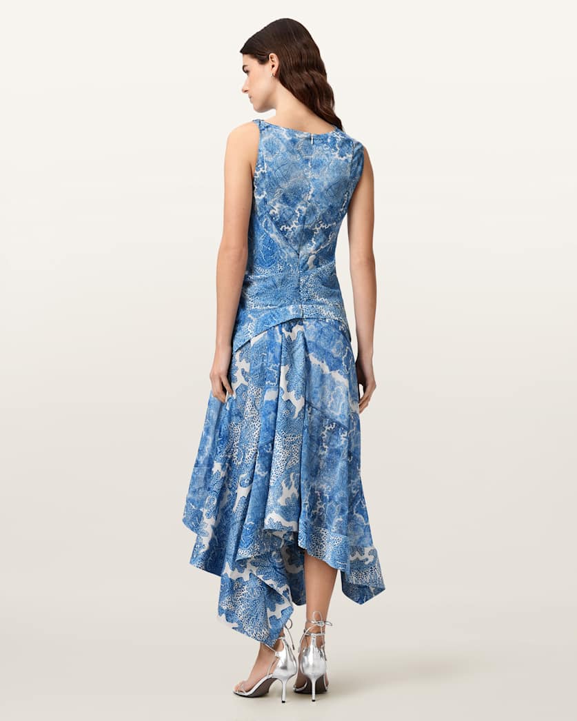 AllSaints Prue Draped Asymmetric Midi Dress Women's Joanne Blue Women's