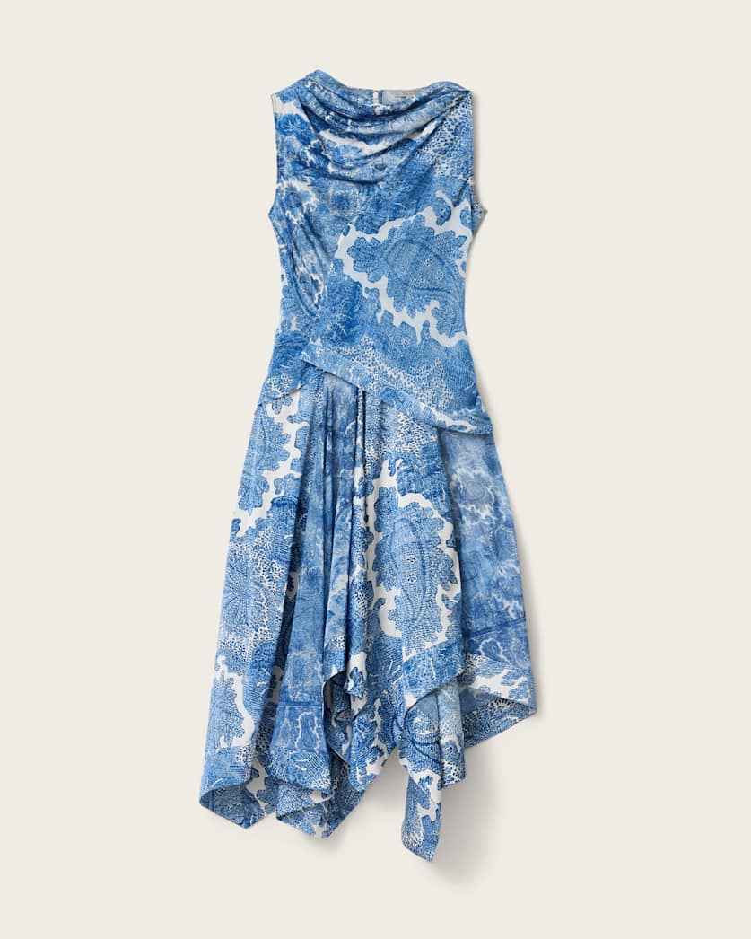 AllSaints Prue Draped Asymmetric Midi Dress Women's Joanne Blue Women's