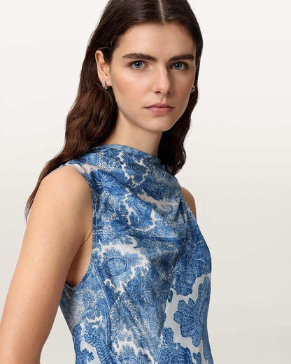 AllSaints Prue Draped Asymmetric Midi Dress Women's Joanne Blue Women's