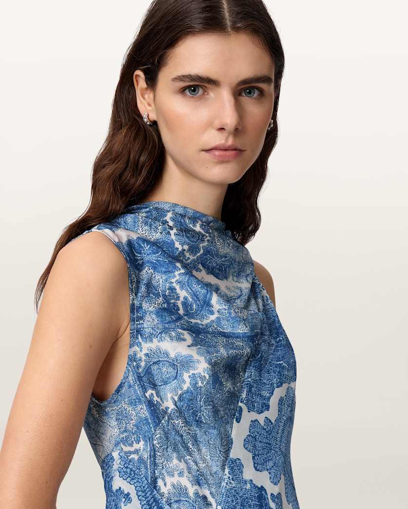 AllSaints Prue Draped Asymmetric Midi Dress Women's Joanne Blue Women's