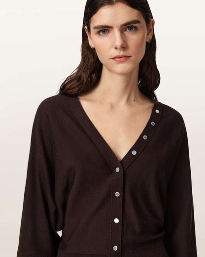 AllSaints Honor V Neck Merino Cardigan Women's Bottle Brown Women's