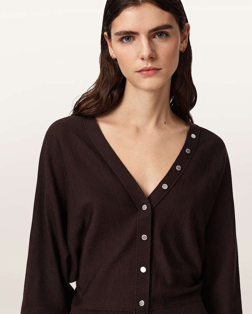 AllSaints Honor V Neck Merino Cardigan Women's Bottle Brown Women's