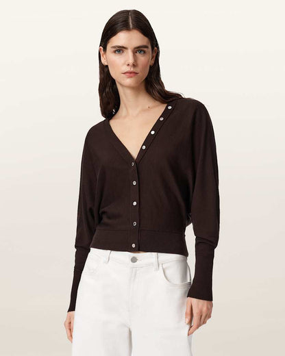 AllSaints Honor V Neck Merino Cardigan Women's Bottle Brown Women's