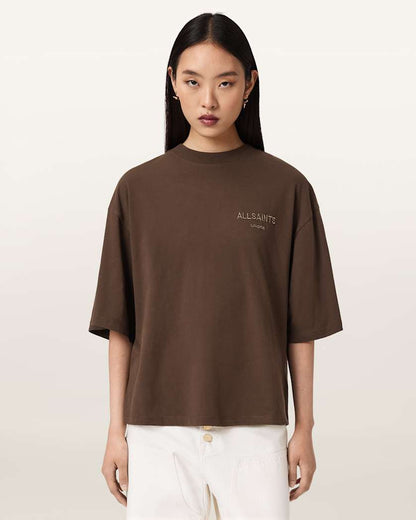 AllSaints Amelie Oversized Underground T Shirt Women's Bitter Brown Women's