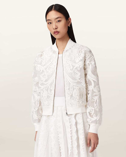 AllSaints Jade Embellished Bomber Jacket Women's White Women's