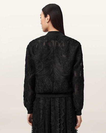 AllSaints Jade Embroidered Bomber Jacket Women's Black Women's