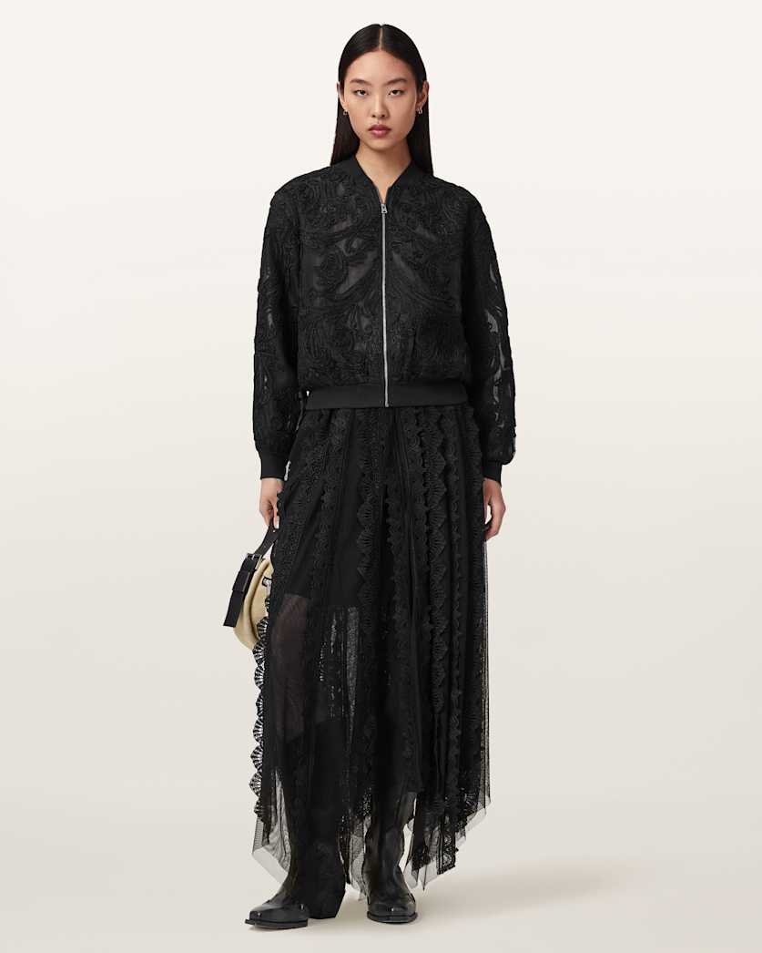 AllSaints Jade Embroidered Bomber Jacket Women's Black Women's