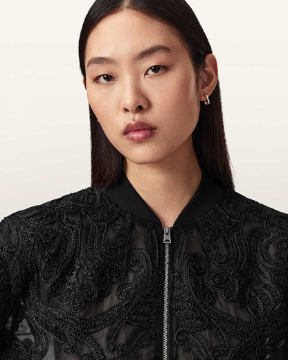 AllSaints Jade Embroidered Bomber Jacket Women's Black Women's