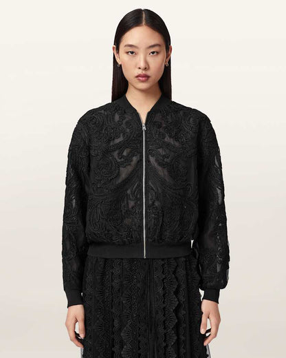 AllSaints Jade Embroidered Bomber Jacket Women's Black Women's