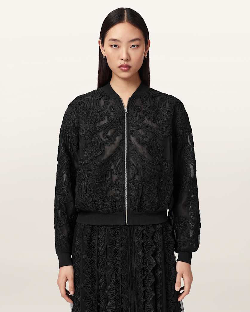 AllSaints Jade Embroidered Bomber Jacket Women's Black Women's
