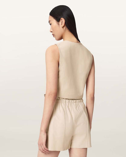 AllSaints Arla Sleeveless Leather Vest Women's Antique White Women's