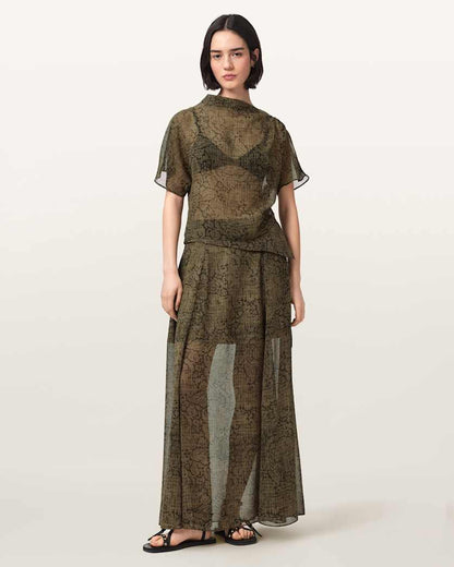 AllSaints Sali Mesh Maxi Skirt Women's Sirius Gold Black Women's