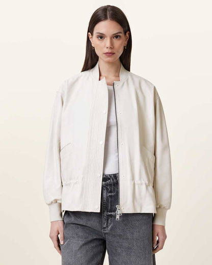 AllSaints Sofi Drawstring Leather Bomber Jacket Women's Black Women's