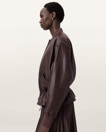 AllSaints Sofi Drawstring Leather Bomber Jacket Women's Black Women's