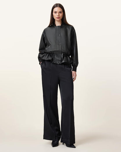 AllSaints Sofi Drawstring Leather Bomber Jacket Women's Black Women's