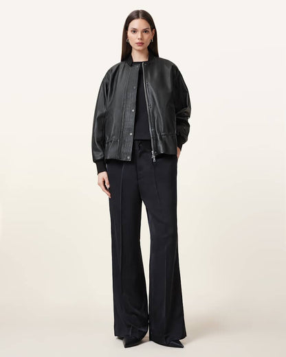 AllSaints Sofi Drawstring Leather Bomber Jacket Women's Black Women's