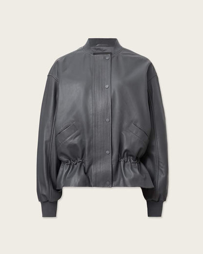 AllSaints Sofi Drawstring Leather Bomber Jacket Women's Black Women's