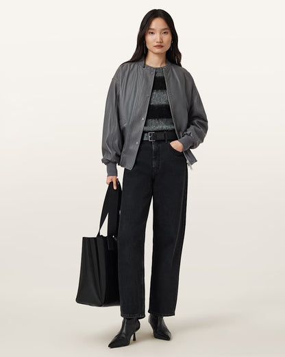 AllSaints Sofi Drawstring Leather Bomber Jacket Women's Black Women's