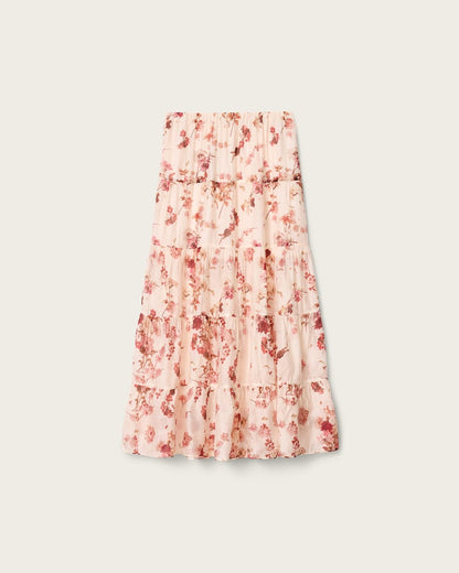 AllSaints Evia Tiered Floral Maxi Skirt Women's Armada Soft Pink Women's