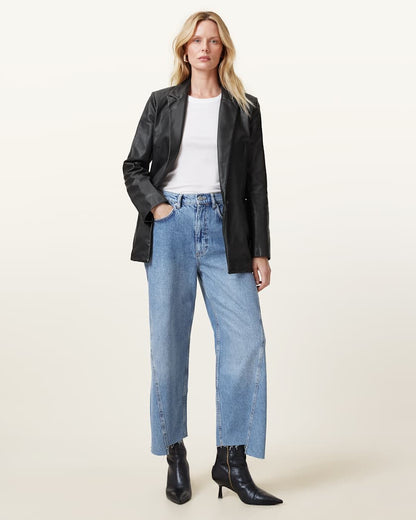 AllSaints Deri Single Breasted Leather Blazer Women's Black Women's