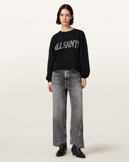 AllSaints Dash Lila Oversized Embroidered Sweatshirt Women's Washed Black Women's