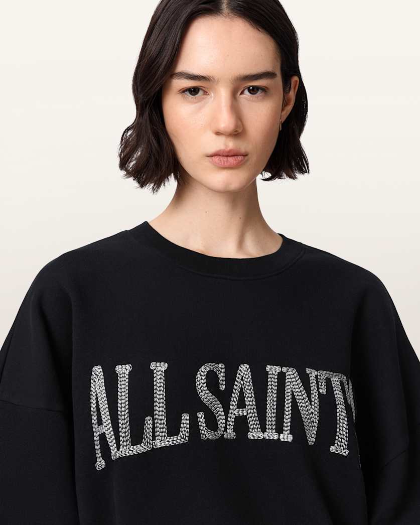 AllSaints Dash Lila Oversized Embroidered Sweatshirt Women's Washed Black Women's