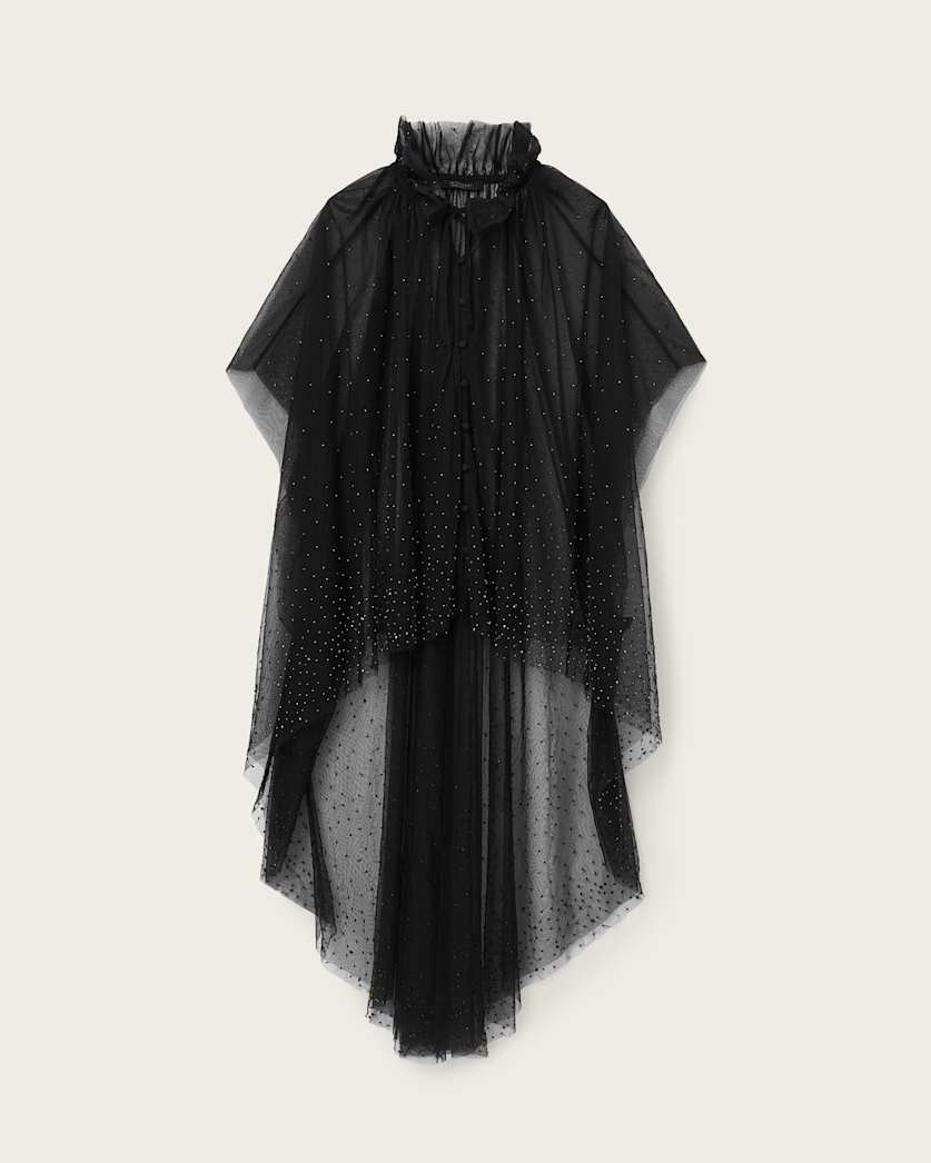AllSaints Sez Embellished Tulle Cape Women's Black Women's