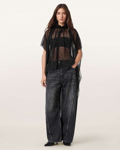 AllSaints Sez Embellished Tulle Cape Women's Black Women's