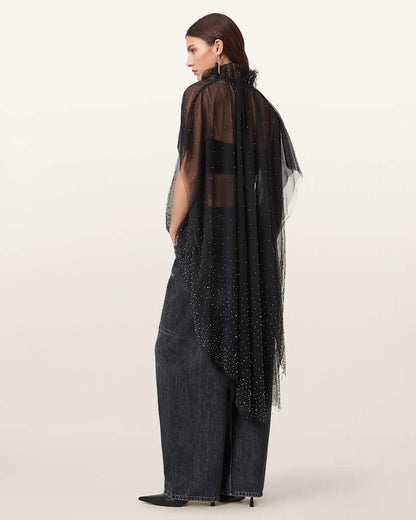 AllSaints Sez Embellished Tulle Cape Women's Black Women's
