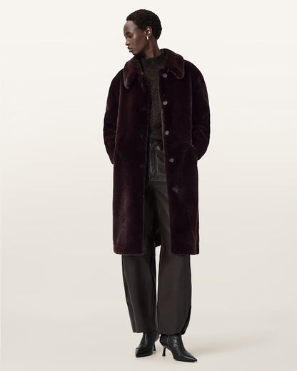 AllSaints Sora Faux Fur Coat Women's Chocolate Brown Women's
