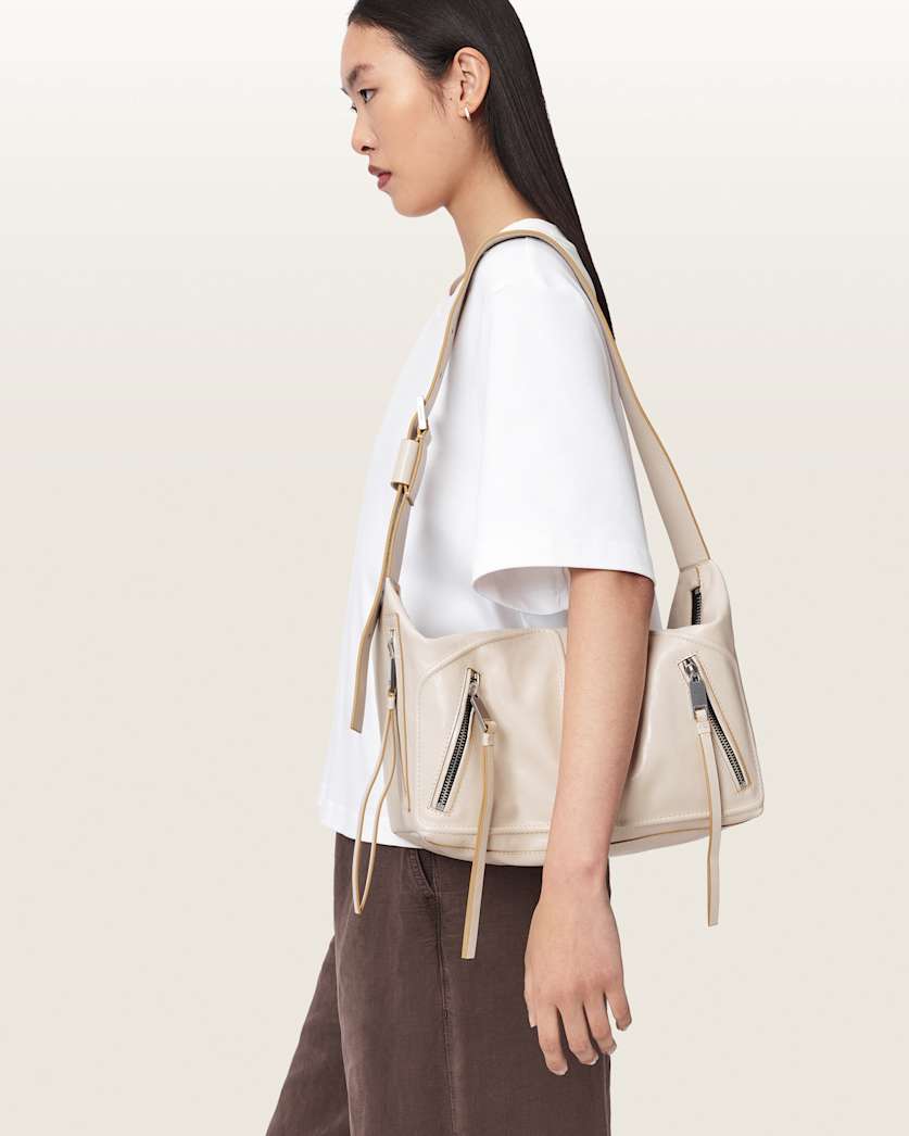 AllSaints Jean Rey Leather Shoulder Bag Women's Gypsum White Women's