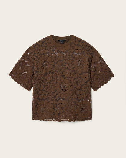 AllSaints Amelie Oversized Short Sleeve Lace T Shirt Women's Bitter Brown Women's