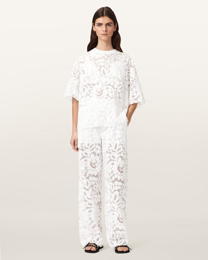AllSaints Amelie Oversized Short Sleeve Lace T Shirt Women's Bitter Brown Women's