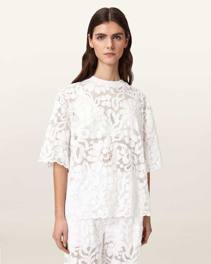 AllSaints Amelie Oversized Short Sleeve Lace T Shirt Women's Bitter Brown Women's