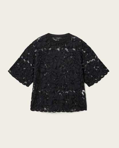 AllSaints Amelie Oversized Short Sleeve Lace T Shirt Women's Bitter Brown Women's