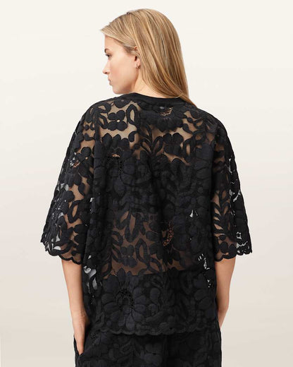 AllSaints Amelie Oversized Short Sleeve Lace T Shirt Women's Bitter Brown Women's