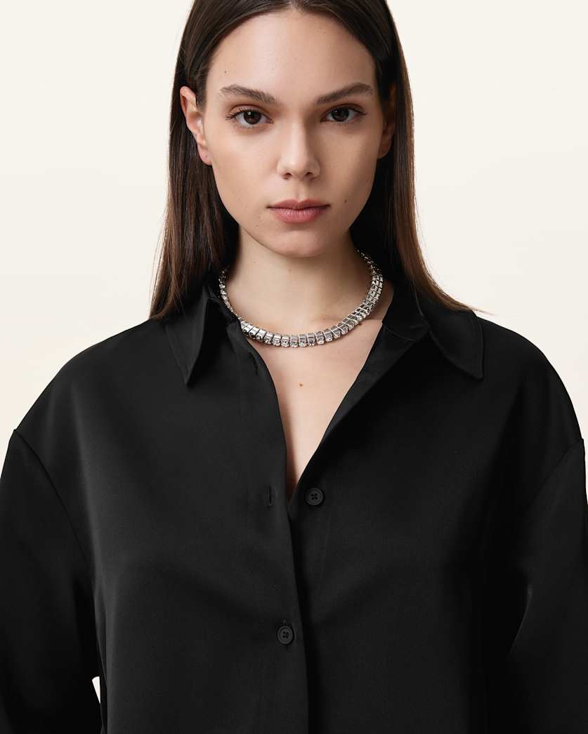 AllSaints Gia Crystal Chain Necklace Women's Warm Silver Women's