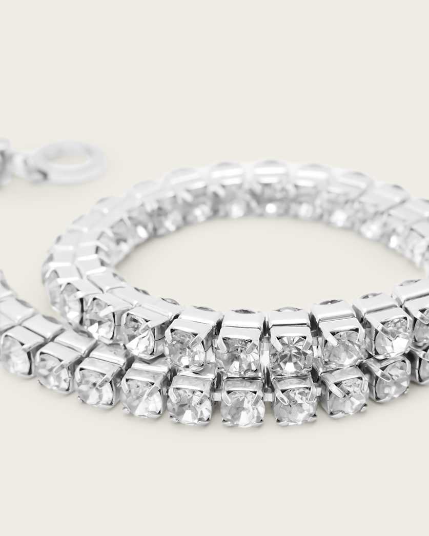 AllSaints Gia Crystal Chain Necklace Women's Warm Silver Women's