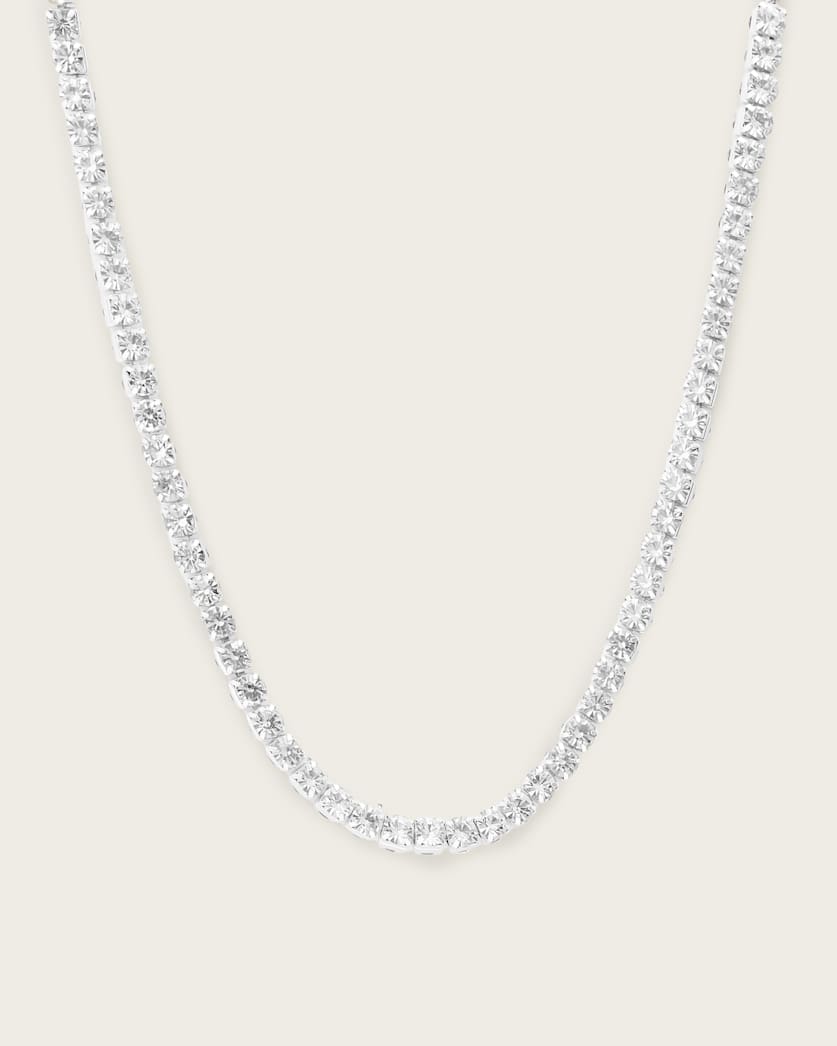 AllSaints Gia Crystal Chain Necklace Women's Warm Silver Women's