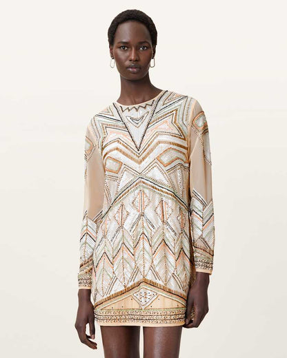 AllSaints Noushka Embellished Mini Dress Women's Ecru White Women's