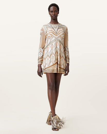 AllSaints Noushka Embellished Mini Dress Women's Ecru White Women's