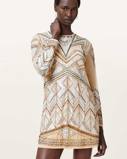 AllSaints Noushka Embellished Mini Dress Women's Ecru White Women's